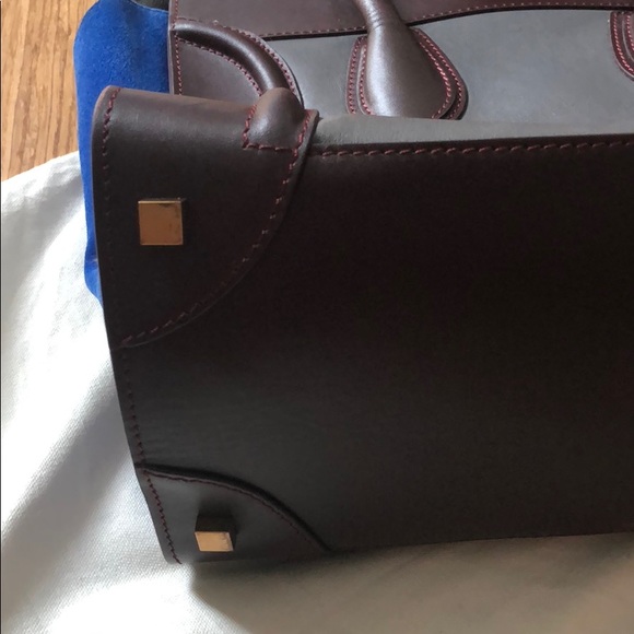 Celina Luggage Bag burgundy leather Blue suede - Picture 8 of 8